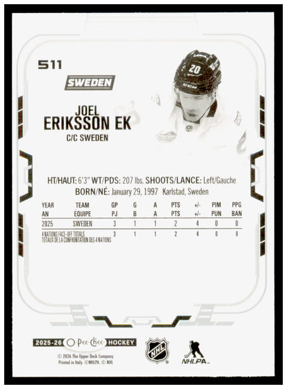 2025-26 O-Pee-Chee Joel Eriksson Ek Card Sweden #511