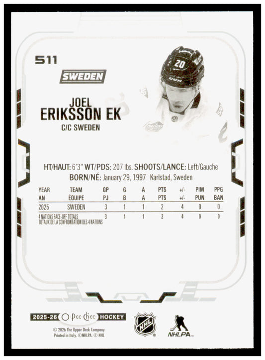 2025-26 O-Pee-Chee Joel Eriksson Ek Card Sweden #511