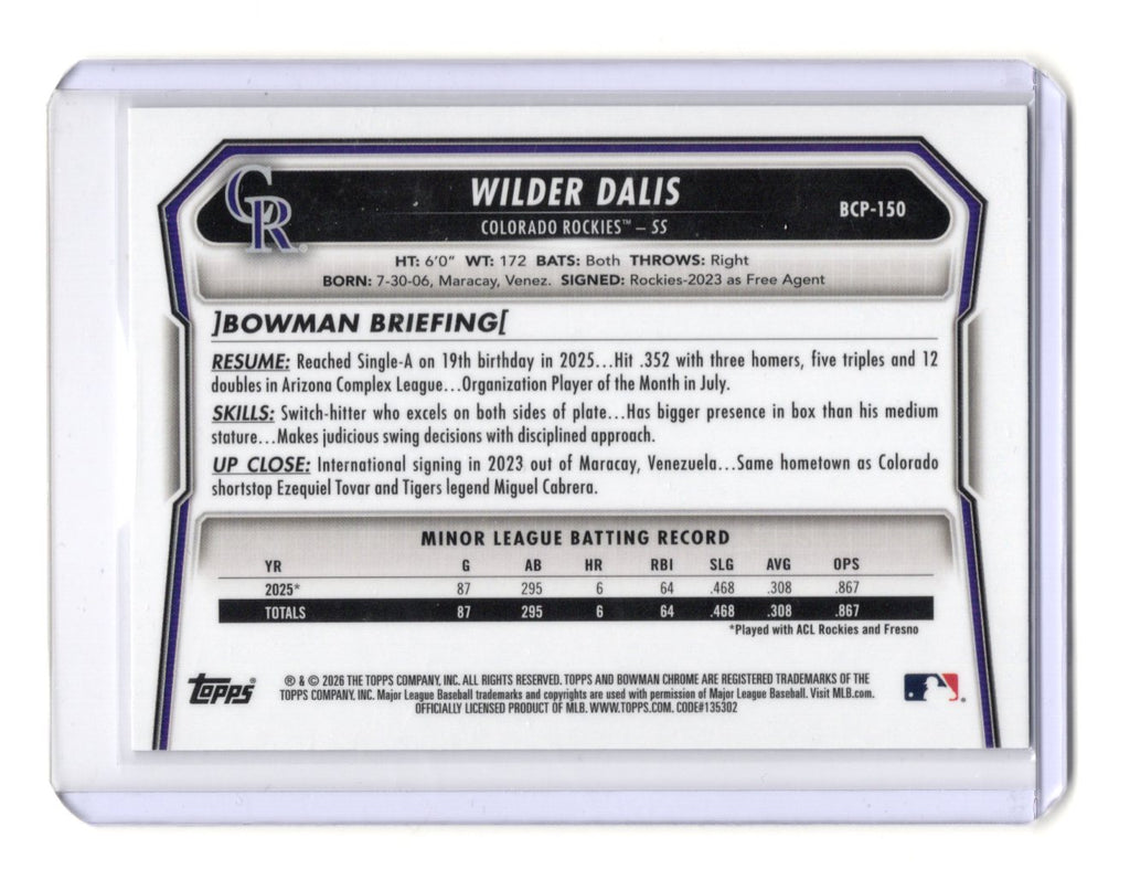 2026 Bowman Wilder Dalis Card Chrome Prospects Colorado Rockies #BCP-150