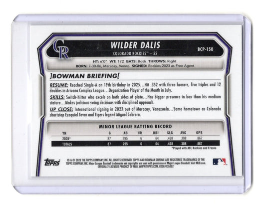 2026 Bowman Wilder Dalis Card Chrome Prospects Colorado Rockies #BCP-150
