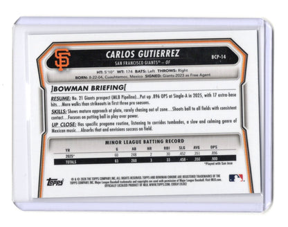 2026 Bowman Carlos Gutierrez Card Chrome Prospects San Francisco Giants #BCP-14