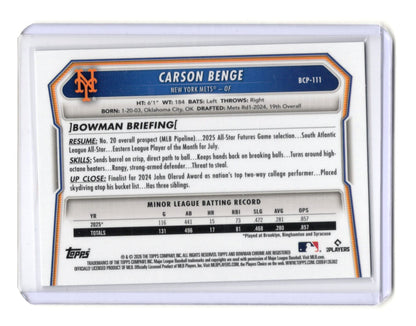 2026 Bowman Carson Benge Card Chrome Prospects New York Mets #BCP-111