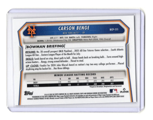 2026 Bowman Carson Benge Card Chrome Prospects New York Mets #BCP-111