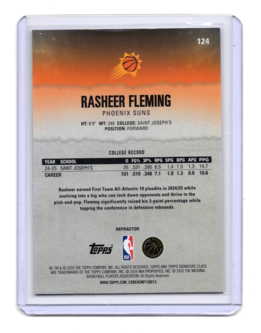 2025-26 Topps Signature Class Rasheer Fleming Card RC Phoenix Suns #124