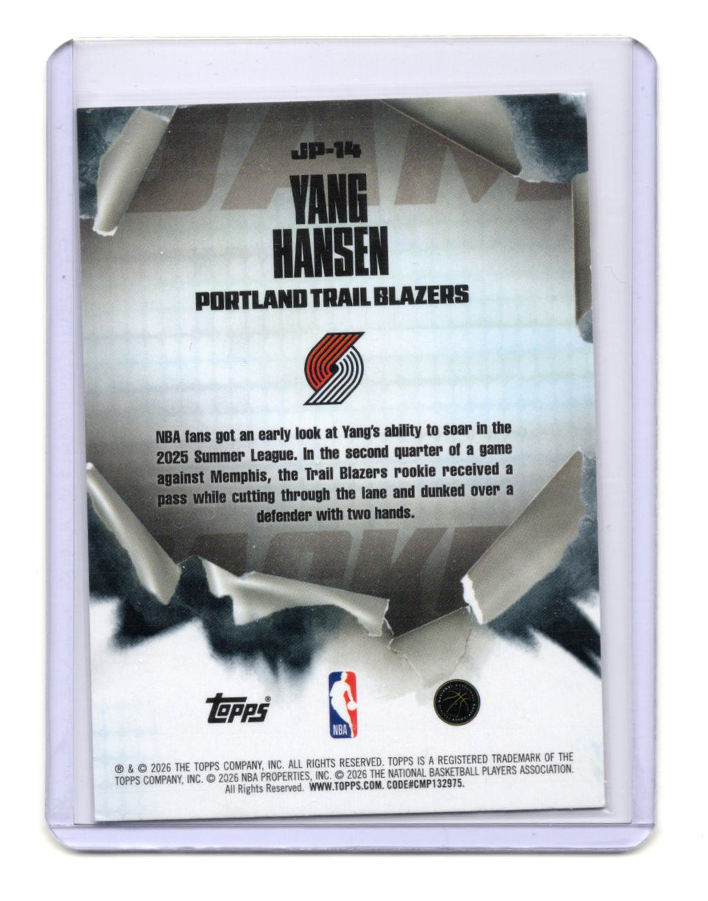 2026 NBA Hoops Yang Hansen Jam Packed RC Rookie #JP-14 Portland Trail Blazers