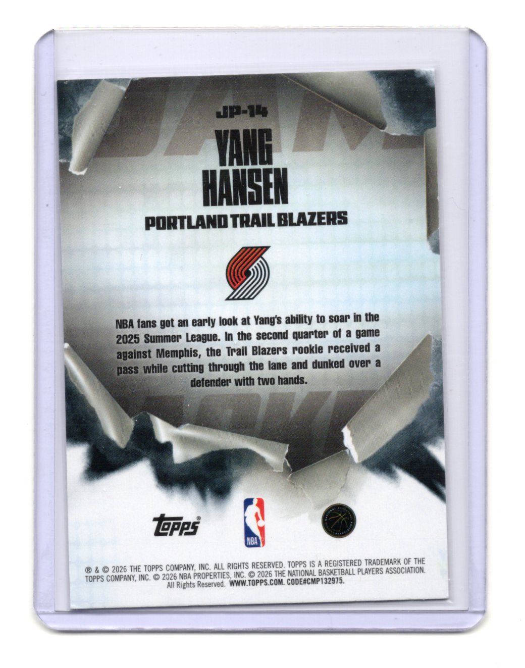 2026 NBA Hoops Yang Hansen Jam Packed RC Rookie #JP-14 Portland Trail Blazers