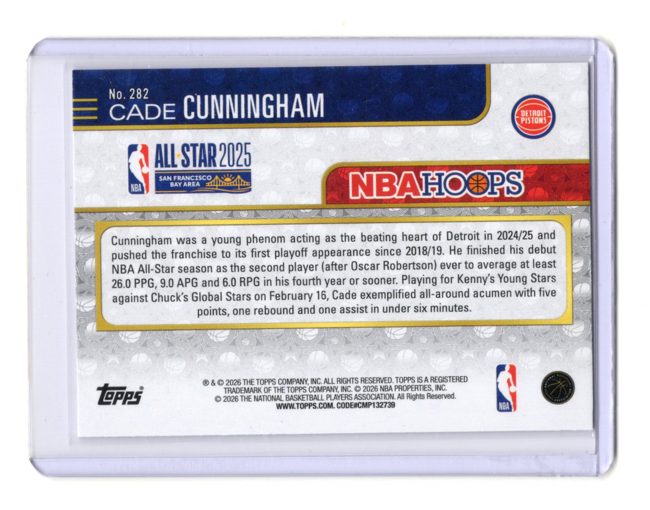2025-26 Topps NBA Hoops Cade Cunningham #282 All-Star Teal Explosion Parallel