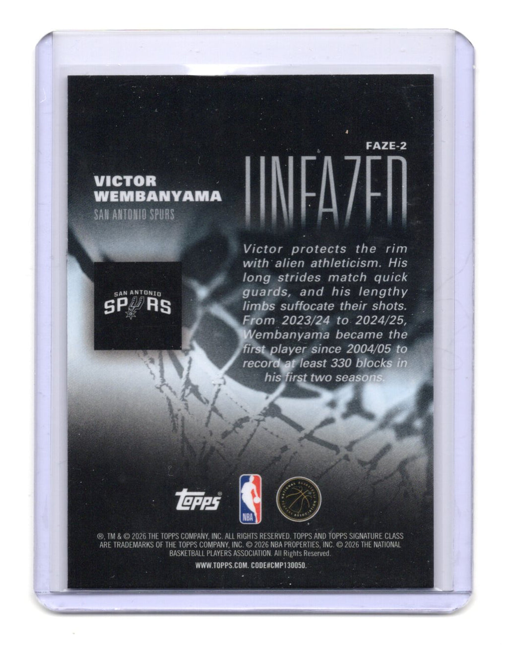 2025-26 Topps Signature Class Victor Wembanyama Unfazed Insert #FAZE-2 Spurs