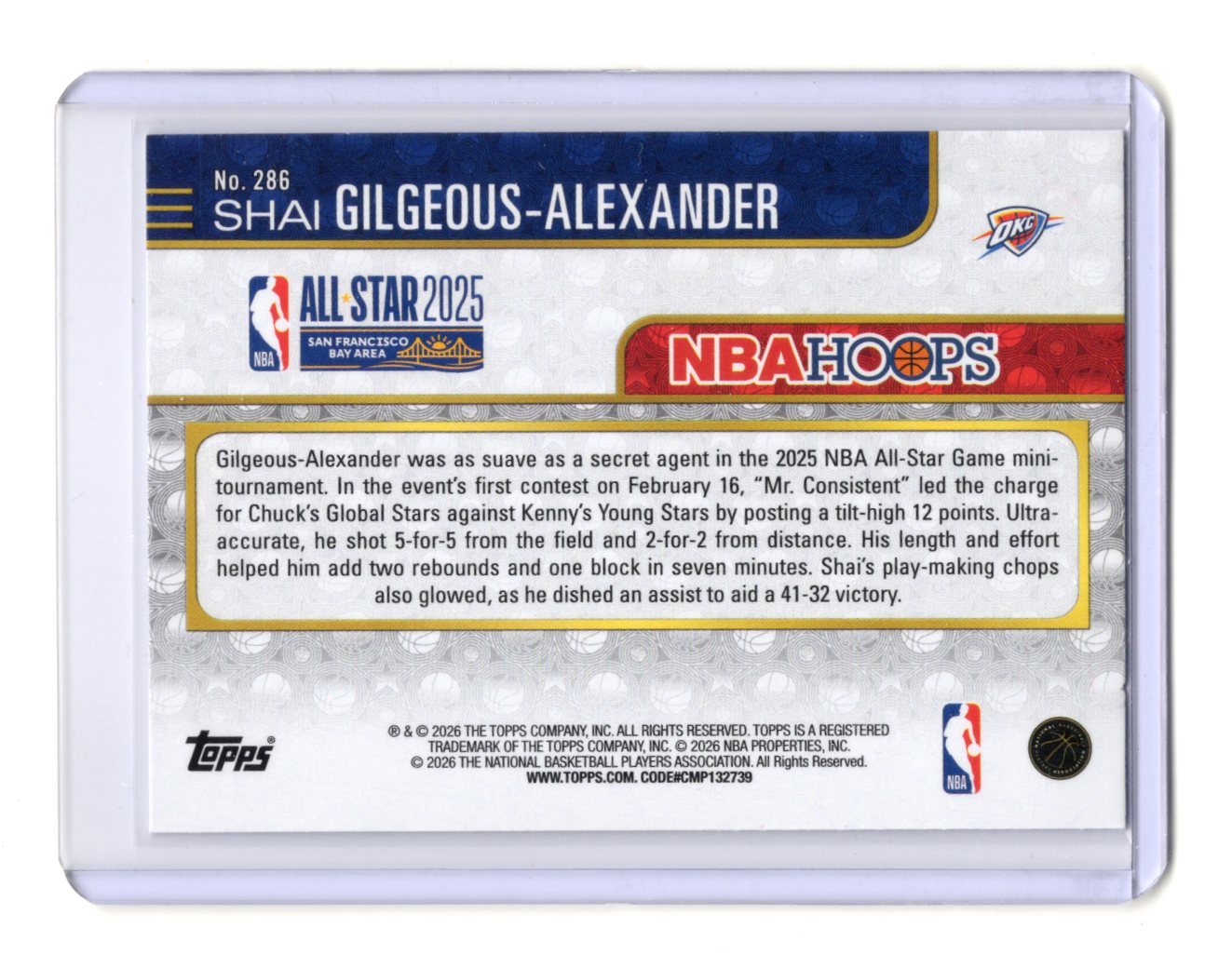 2025-26 Hoops Shai Gilgeous-Alexander Card Oklahoma City Thunder #286