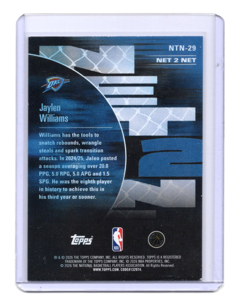 2025-26 Hoops Jalen Williams Card Net 2 Net Oklahoma City Thunder #NTN-29