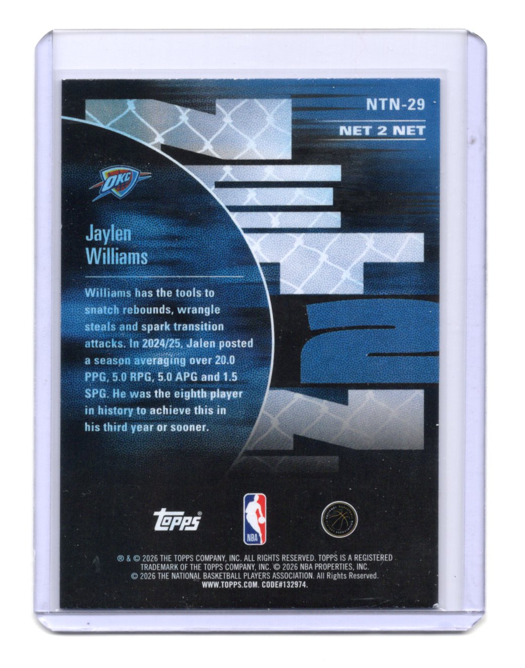 2025-26 Hoops Jalen Williams Card Net 2 Net Oklahoma City Thunder #NTN-29