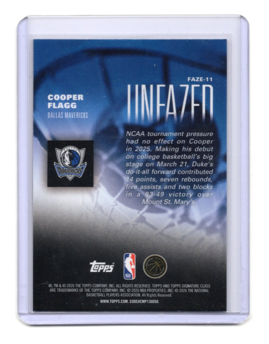 2025-26 Topps Signature Class Cooper Flagg Unfazed RC Rookie #FAZE-11 Mavericks