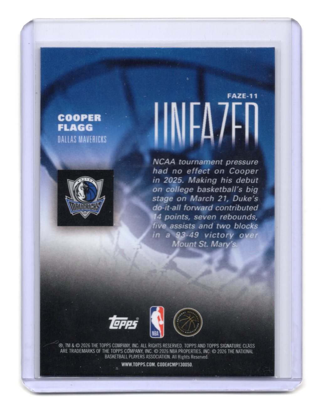 2025-26 Topps Signature Class Cooper Flagg Unfazed RC Rookie #FAZE-11 Mavericks