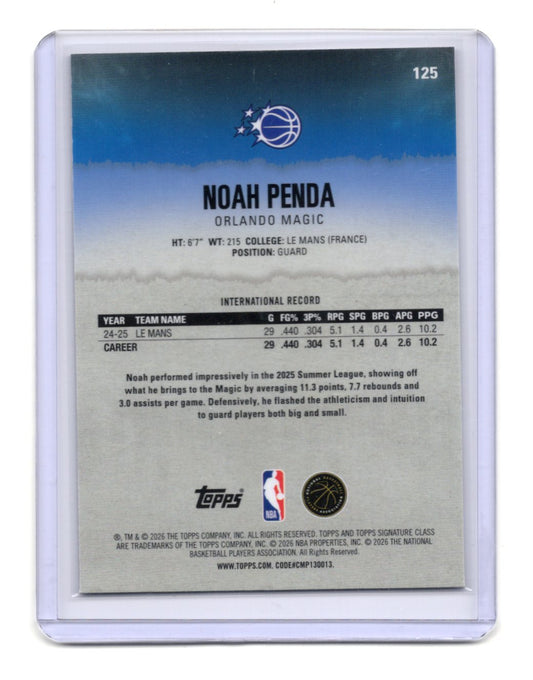 2025-26 Topps Signature Class Noah Penda Card Chrome RC Orlando Magic #125