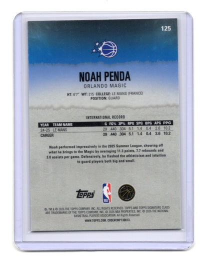 2025-26 Topps Signature Class Noah Penda Card RC Orlando Magic #125
