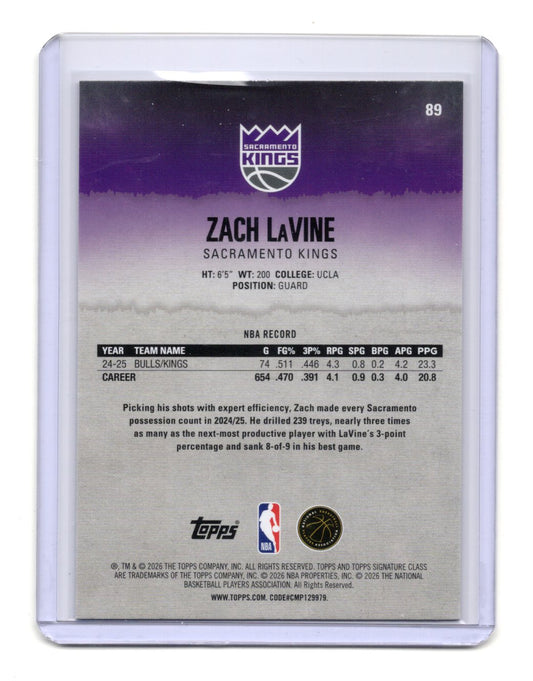 2025-26 Topps Signature Class Zach LaVine Card Bronze Sacramento Kings #89