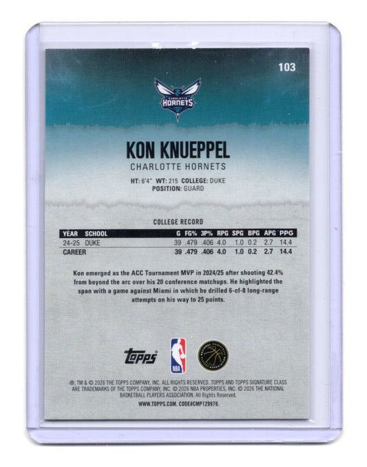 2025-26 Topps Signature Class Kon Knueppel Card RC Charlotte Hornets #103