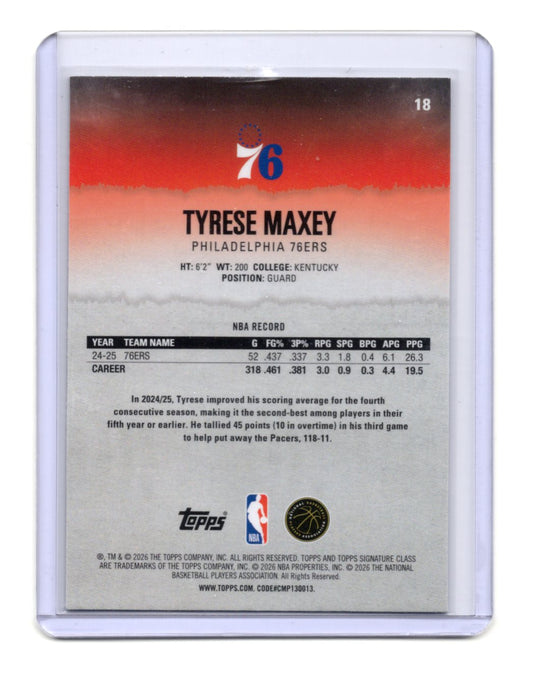 2025-26 Topps Signature Class Tyrese Maxey Card Bronze 76ers #18
