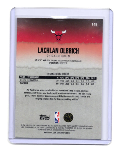 2025-26 Topps Signature Class Lachlan Olbrich Card  SN,RC Chicago /275