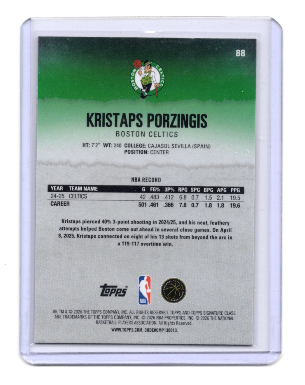 2025 Topps Signature Class Kristaps Porzingis #88 Pandora Yellow Refractor SP