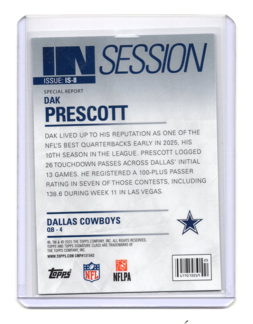 2025 Topps Signature Class Dak Prescott In Session Magazine Insert #IS-8