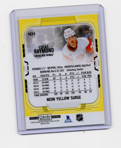 2025-26 O-Pee-Chee Platinum Lucas Raymond Neon Yellow Surge #101 Red Wings
