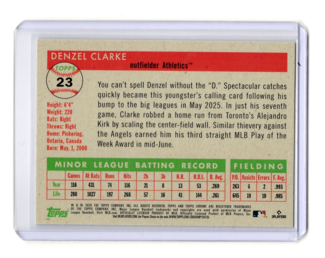 2025 Topps Chrome Platinum Anniversary Denzel Clarke Rookie RC #23 Athletics