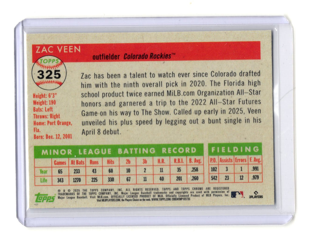 2025 Topps Chrome Platinum Anniversary Zac Veen Rookie RC #325 Rockies