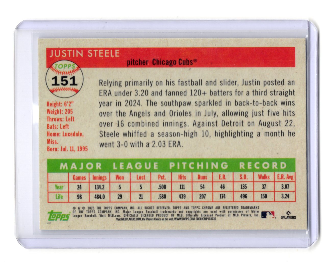 Chrome Platinum Anniversary Justin Steele Card Veteran Set Chicago Cubs #151