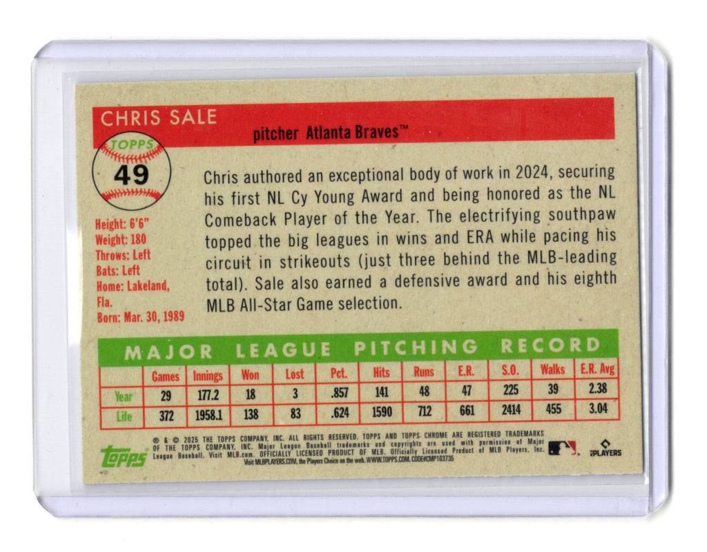 2025 Topps Chrome Platinum Anniversary Chris Sale #49 Atlanta Braves
