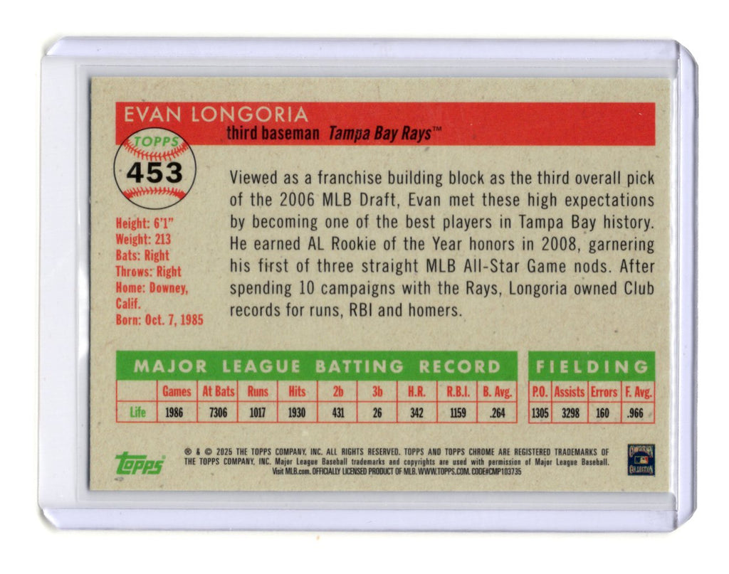 2025 Topps Chrome Platinum Anniversary Evan Longoria #453 Tampa Bay Rays