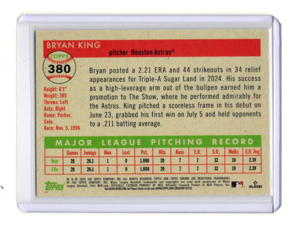 2025 Topps Chrome Platinum Anniversary Bryan King Rookie RC #380 Astros