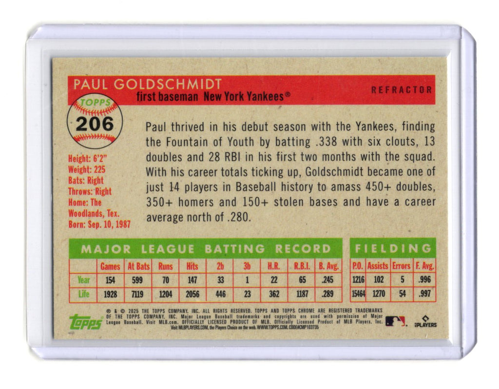 2025 Topps Chrome Platinum Anniversary Paul Goldschmidt Refractor #206 Yankees