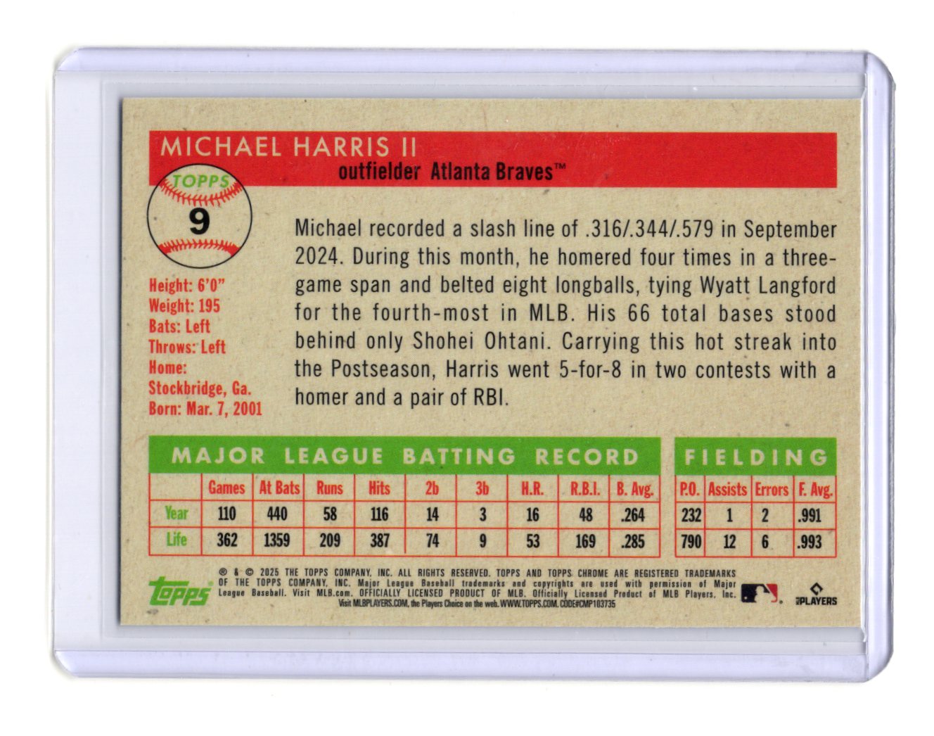 2025 Topps Chrome Platinum Michael Harris II Card Atlanta Braves #9