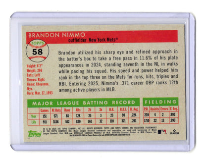 2025 Topps Chrome Platinum Brandon Nimmo Card New York Mets #58