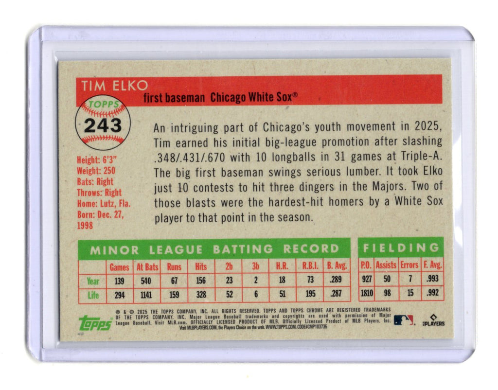 2025 Topps Chrome Platinum Tim Elko Card RC Chicago White Sox #243