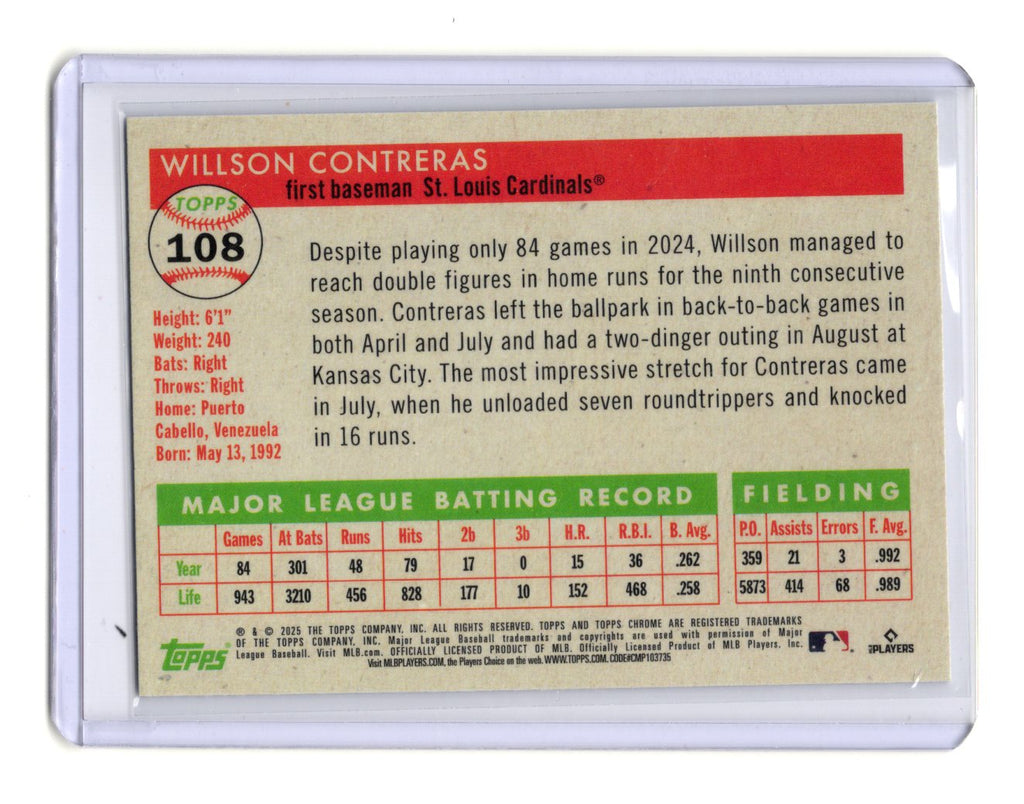 2025 Topps Chrome Platinum Willson Contreras Card St. Louis Cardinals #108