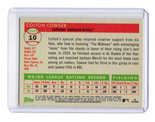 2025 Topps Chrome Platinum Colton Cowser Card Blue Prism Refractors Orioles #10