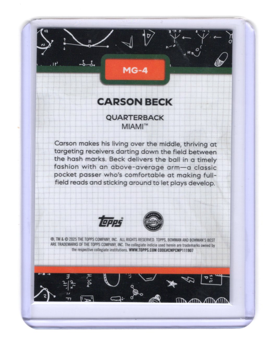 2025 Bowman University Best Carson Beck Card Making The Grade Miami  #MG-4