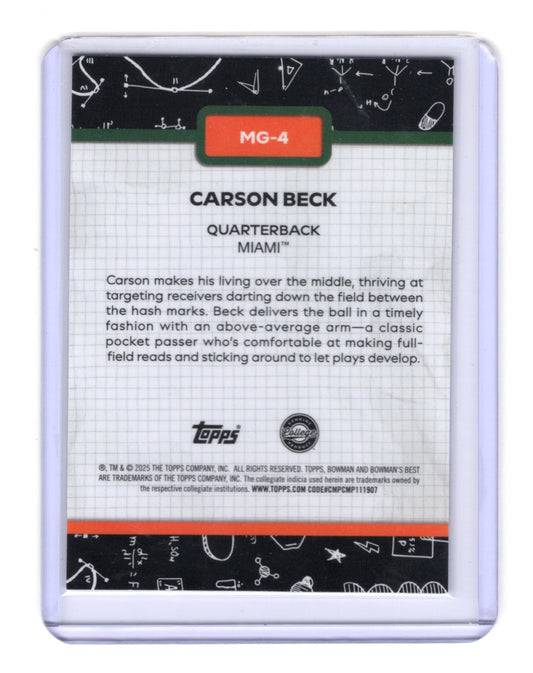 2025 Bowman University Best Carson Beck Card Making The Grade Miami  #MG-4