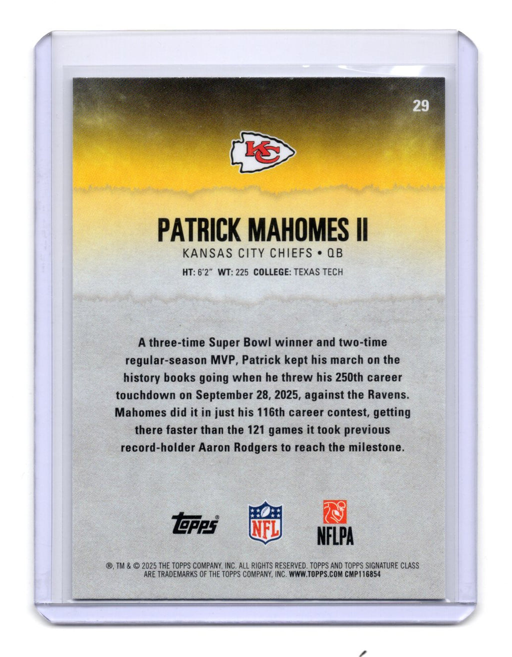 2025 Topps Signature Class Patrick Mahomes II Card Kansas City Chiefs #29