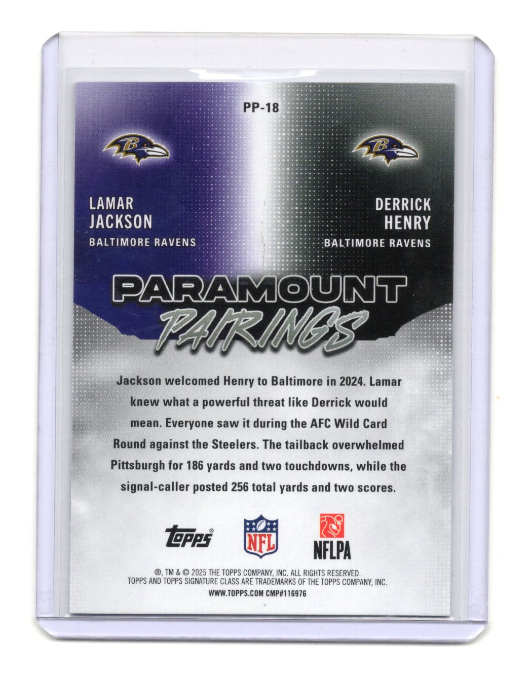 2025 Topps Signature Class Derrick Henry / Lamar Jackson Card Paramount Pairings