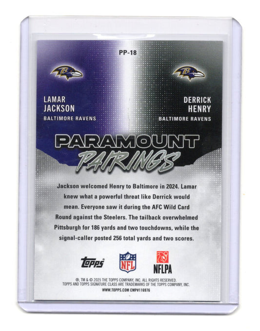 2025 Topps Signature Class Derrick Henry / Lamar Jackson Card Paramount Pairings