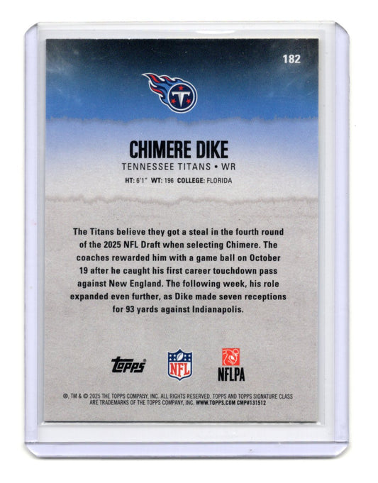 2025 Topps Signature Class Chimere Dike Card Blue & Yellow RC  Titans #182