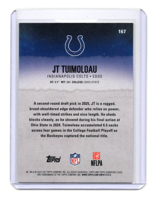 2025 Topps Signature Class JT Tuimoloau Card Blue & Yellow RC Colts #167
