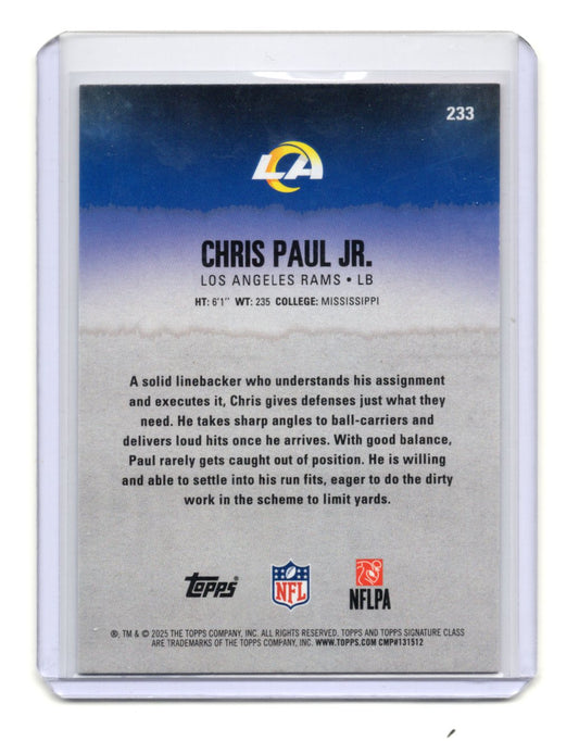 2025 Topps Signature Class Chris Paul Jr. Card Red & Black RC  Rams #233