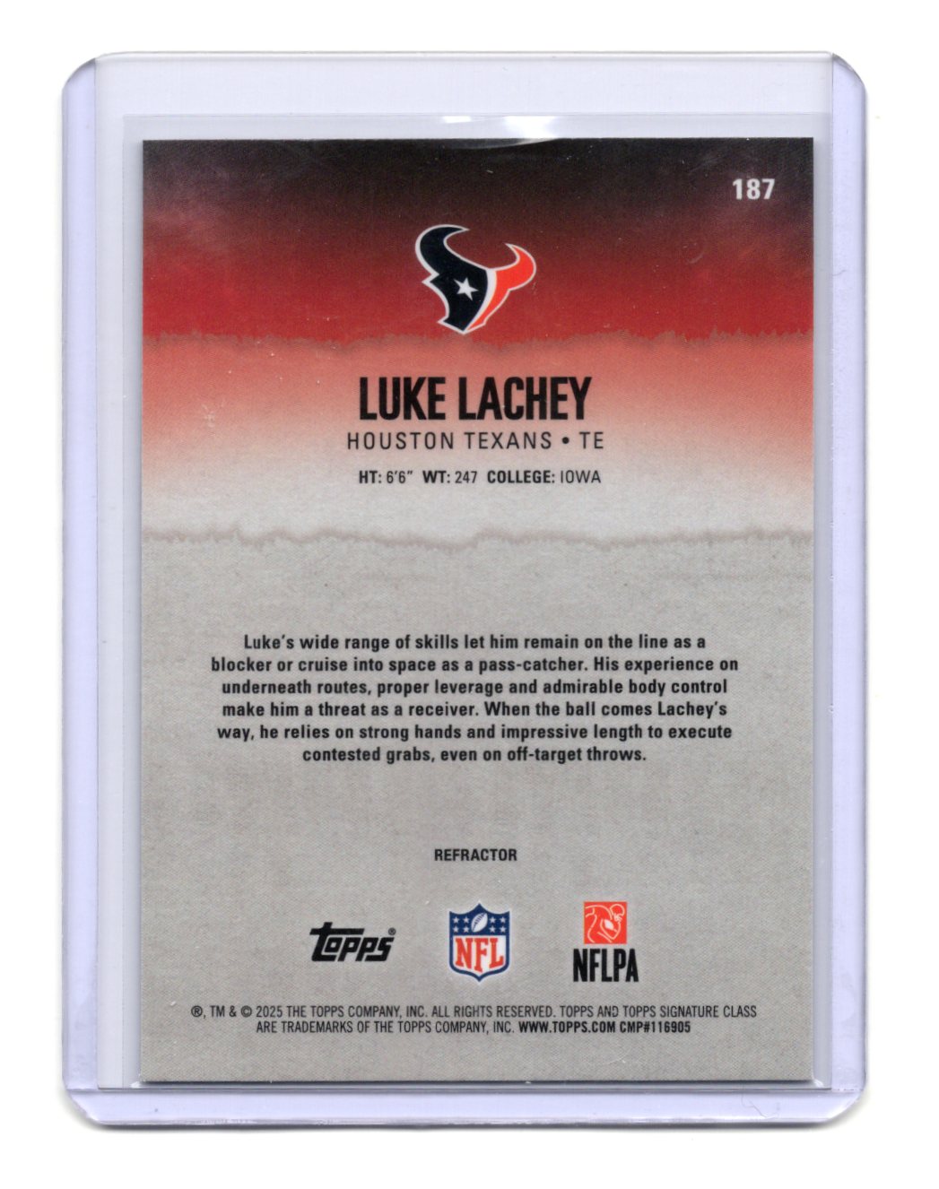 2025 Topps Signature Class Luke Lachey Card Chrome Refractor RC Texans