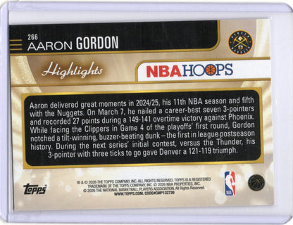 2025-26 Hoops Aaron Gordon Card Denver Nuggets #266 Highlights