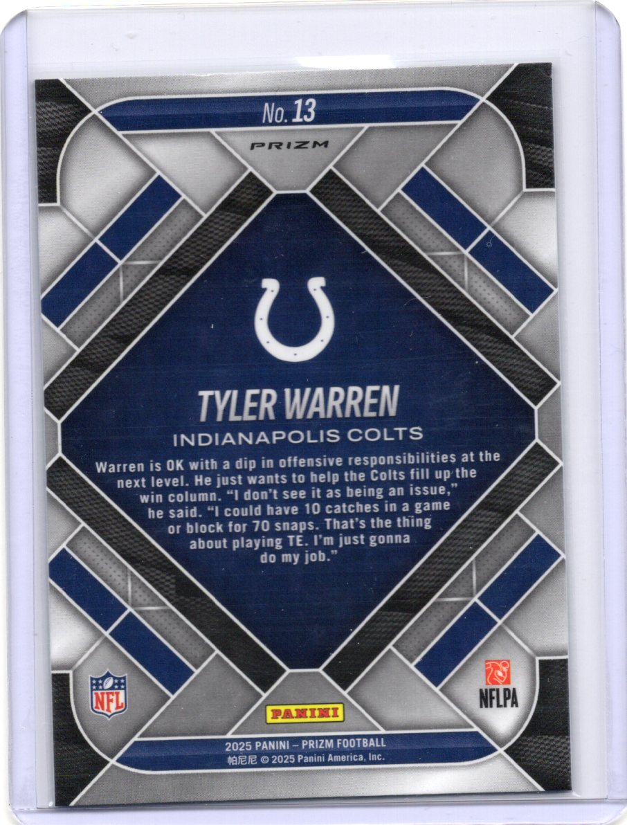 2025 Panini Prizm Tyler Warren Card Emergent Green Indianapolis Colts #13