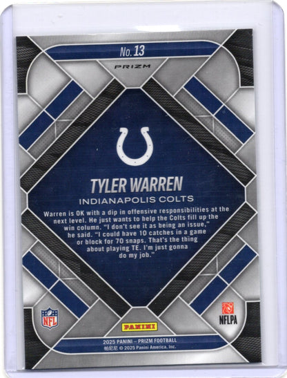 2025 Panini Prizm Tyler Warren Card Emergent Green Indianapolis Colts #13